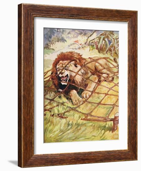 The Lion and the Mouse from 'Aesop's Fables', Pub. by Raphael Tuck and Sons Ltd., London-John Edwin Noble-Framed Giclee Print