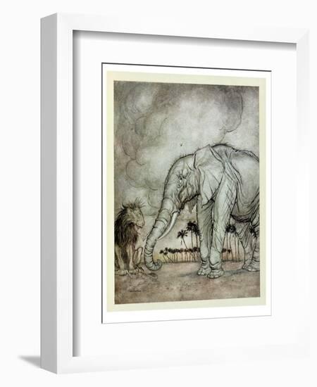 The Lion, Jupiter and the Elephant, Illustration from 'Aesop's Fables', Published by Heinemann,…-Arthur Rackham-Framed Giclee Print
