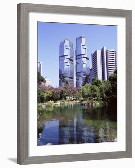 The Lippo Towers from Hong Kong Park, Central, Hong Kong Island, Hong Kong, China, Asia-Amanda Hall-Framed Photographic Print