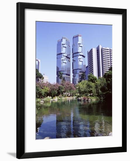 The Lippo Towers from Hong Kong Park, Central, Hong Kong Island, Hong Kong, China, Asia-Amanda Hall-Framed Photographic Print
