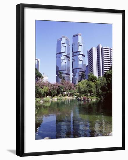 The Lippo Towers from Hong Kong Park, Central, Hong Kong Island, Hong Kong, China, Asia-Amanda Hall-Framed Photographic Print