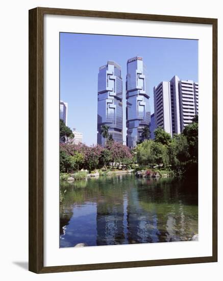 The Lippo Towers from Hong Kong Park, Central, Hong Kong Island, Hong Kong, China, Asia-Amanda Hall-Framed Photographic Print