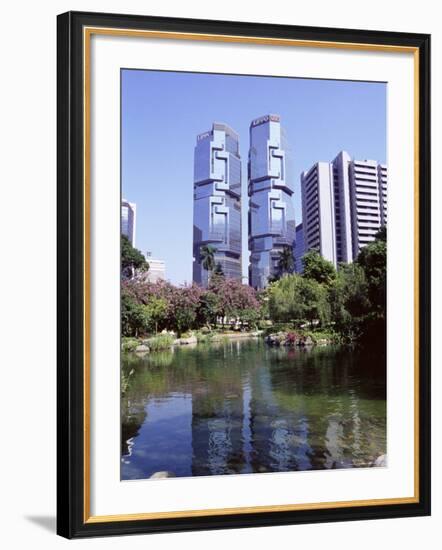 The Lippo Towers from Hong Kong Park, Central, Hong Kong Island, Hong Kong, China, Asia-Amanda Hall-Framed Photographic Print