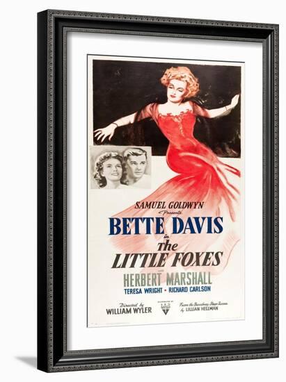 THE LITTLE FOXES, l-r: Teresa Wright, Herbert Marshall, Bette Davis on poster art, 1941-null-Framed Art Print