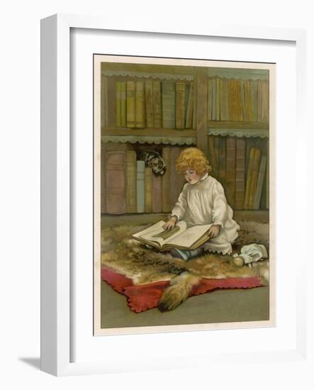 The Little Librarian a Girl Sits-Harriet M. Bennett-Framed Art Print
