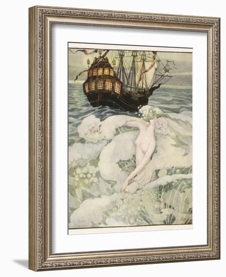 The Little Mermaid Watches a Ship-Anne Anderson-Framed Photographic Print