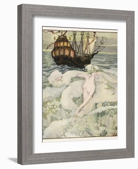 The Little Mermaid Watches a Ship-Anne Anderson-Framed Photographic Print