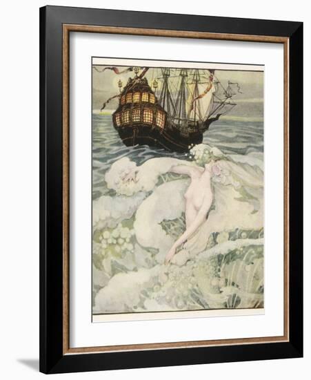 The Little Mermaid Watches a Ship-Anne Anderson-Framed Photographic Print