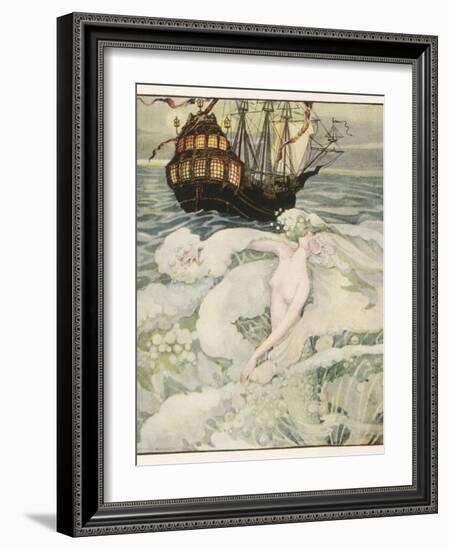 The Little Mermaid Watches a Ship-Anne Anderson-Framed Photographic Print