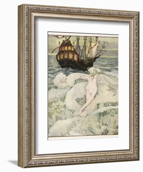 The Little Mermaid Watches a Ship-Anne Anderson-Framed Photographic Print