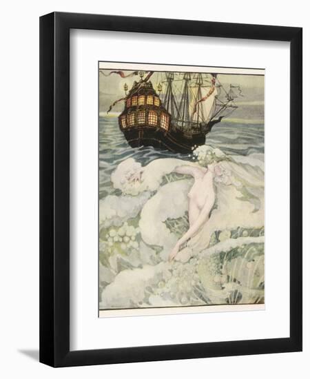 The Little Mermaid Watches a Ship-Anne Anderson-Framed Photographic Print