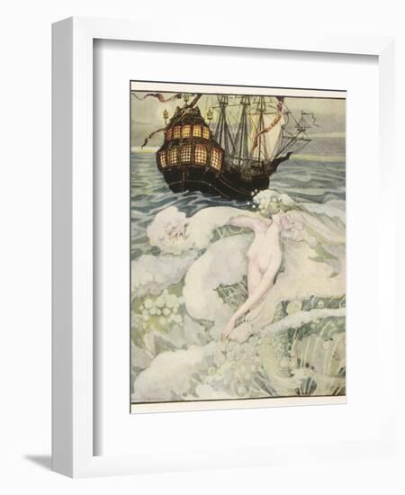 The Little Mermaid Watches a Ship-Anne Anderson-Framed Photographic Print