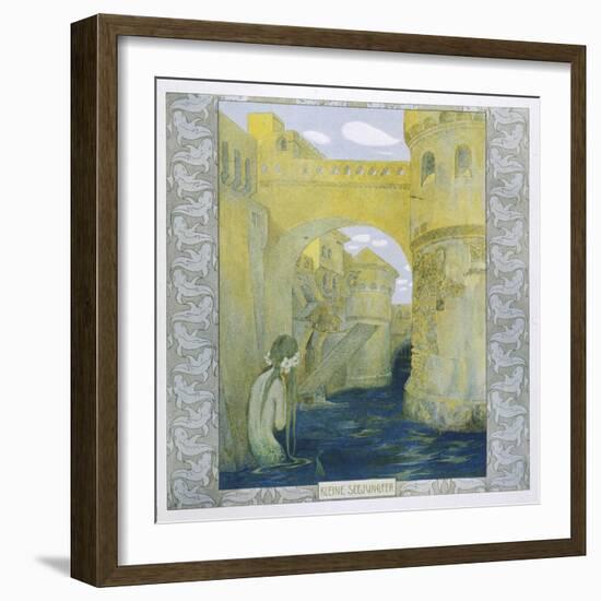 The Little Mermaid Watches the Castle Drawbridge Being Lowered-Heinrich Lefler-Framed Art Print