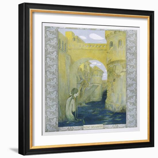 The Little Mermaid Watches the Castle Drawbridge Being Lowered-Heinrich Lefler-Framed Art Print