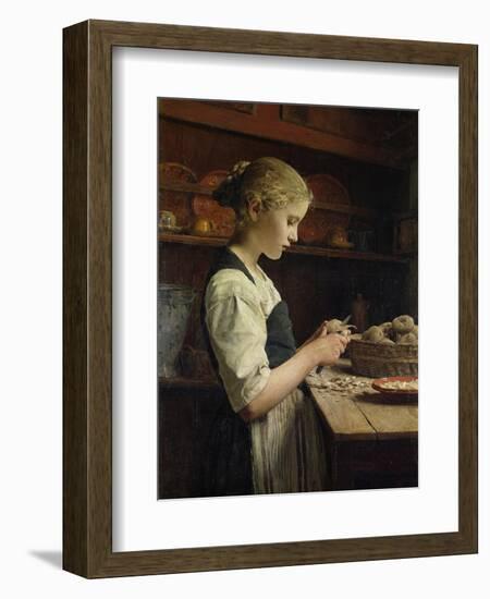 The Little Potato Peeler, 1886-Albert Anker-Framed Premium Giclee Print