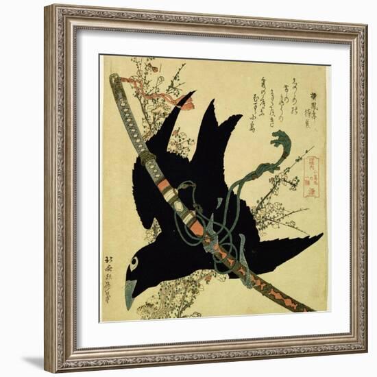 The Little Raven with the Minamoto Clan Sword, c.1823-Katsushika Hokusai-Framed Giclee Print