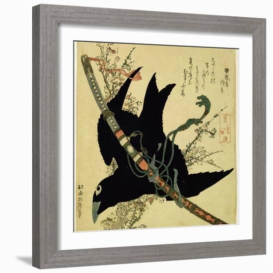The Little Raven with the Minamoto Clan Sword, c.1823-Katsushika Hokusai-Framed Giclee Print