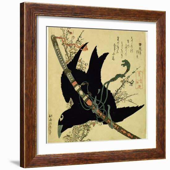 The Little Raven with the Minamoto Clan Sword, c.1823-Katsushika Hokusai-Framed Giclee Print