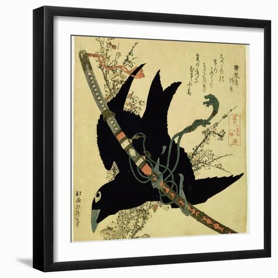 The Little Raven with the Minamoto Clan Sword, c.1823-Katsushika Hokusai-Framed Giclee Print