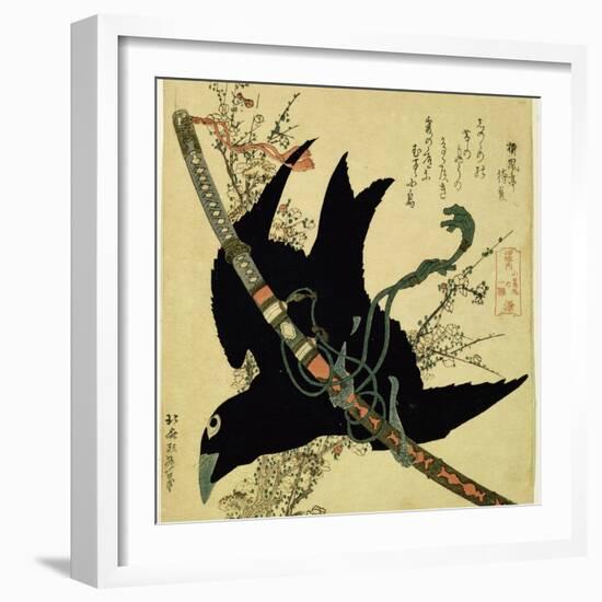 The Little Raven with the Minamoto Clan Sword, c.1823-Katsushika Hokusai-Framed Giclee Print