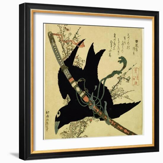 The Little Raven with the Minamoto Clan Sword, c.1823-Katsushika Hokusai-Framed Giclee Print