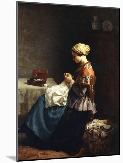 The Little Seamstress, 1858-Jules Breton-Mounted Giclee Print