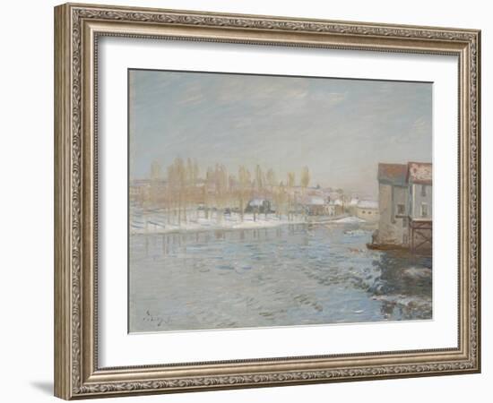 The Loing and the Mills of Moret, Snow Effect, 1891 (Oil on Canvas)-Alfred Sisley-Framed Giclee Print