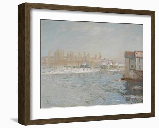 The Loing and the Mills of Moret, Snow Effect, 1891 (Oil on Canvas)-Alfred Sisley-Framed Giclee Print