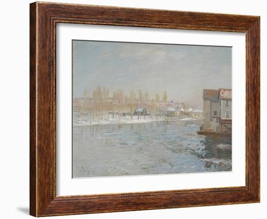 The Loing and the Mills of Moret, Snow Effect, 1891 (Oil on Canvas)-Alfred Sisley-Framed Giclee Print