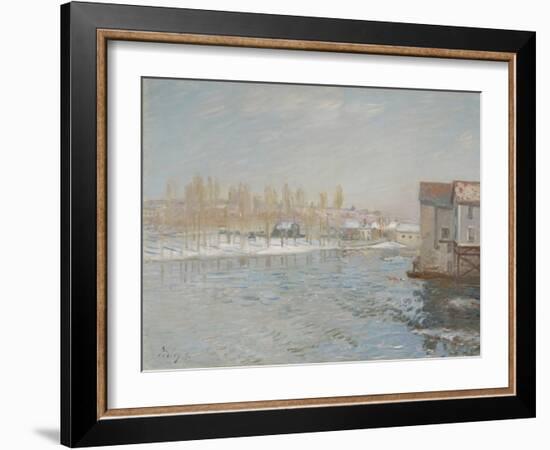 The Loing and the Mills of Moret, Snow Effect, 1891 (Oil on Canvas)-Alfred Sisley-Framed Giclee Print