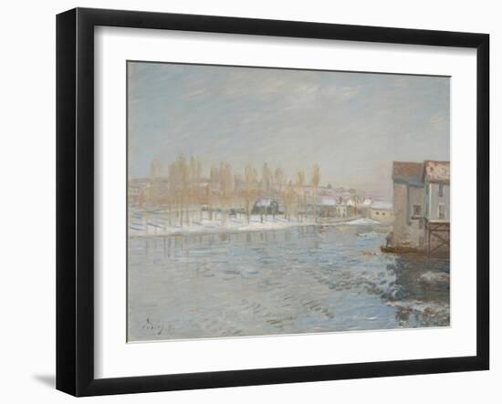 The Loing and the Mills of Moret, Snow Effect, 1891 (Oil on Canvas)-Alfred Sisley-Framed Giclee Print