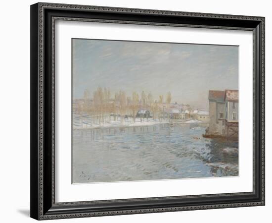 The Loing and the Mills of Moret, Snow Effect, 1891 (Oil on Canvas)-Alfred Sisley-Framed Giclee Print