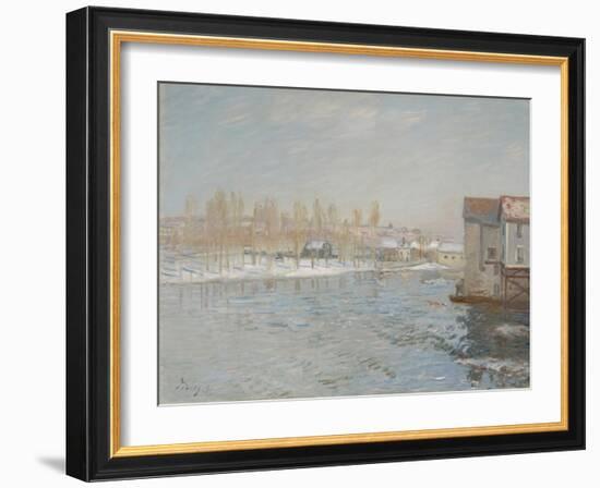 The Loing and the Mills of Moret, Snow Effect, 1891 (Oil on Canvas)-Alfred Sisley-Framed Giclee Print