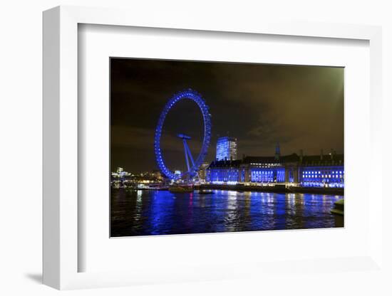 The London Eye Ferris Wheel Along the Thames Embankment at Night-Richard Wright-Framed Photographic Print