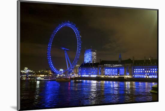 The London Eye Ferris Wheel Along the Thames Embankment at Night-Richard Wright-Mounted Photographic Print