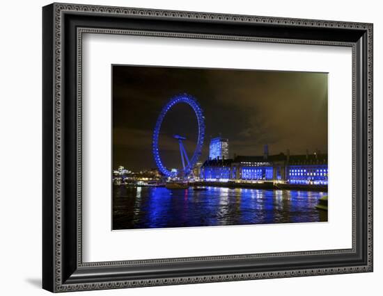 The London Eye Ferris Wheel Along the Thames Embankment at Night-Richard Wright-Framed Photographic Print