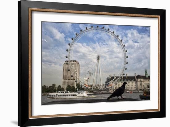 The London Eye On The Thames River With A Pigeon In The Foreground-Karine Aigner-Framed Photographic Print