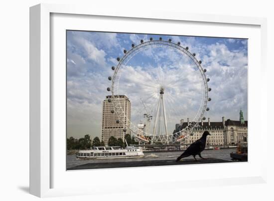 The London Eye On The Thames River With A Pigeon In The Foreground-Karine Aigner-Framed Photographic Print