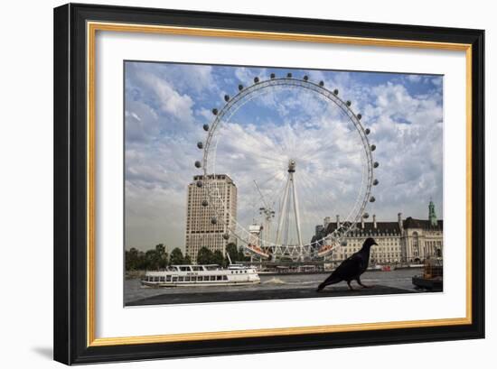 The London Eye On The Thames River With A Pigeon In The Foreground-Karine Aigner-Framed Photographic Print