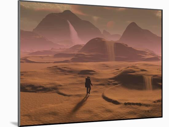 The Lone Figure of an Explorer Watching the Sandfalls of a Barren Planet-Stocktrek Images-Mounted Photographic Print