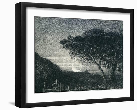 The Lonely Tower, from Il Penseroso, Night Sky with Moon Setting on the Horizon, 19th Century-Samuel Palmer-Framed Giclee Print