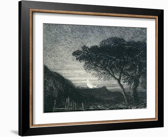 The Lonely Tower, from Il Penseroso, Night Sky with Moon Setting on the Horizon, 19th Century-Samuel Palmer-Framed Giclee Print