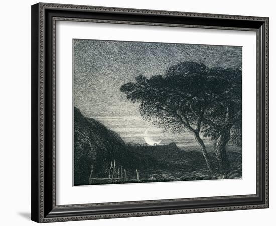 The Lonely Tower, from Il Penseroso, Night Sky with Moon Setting on the Horizon, 19th Century-Samuel Palmer-Framed Giclee Print