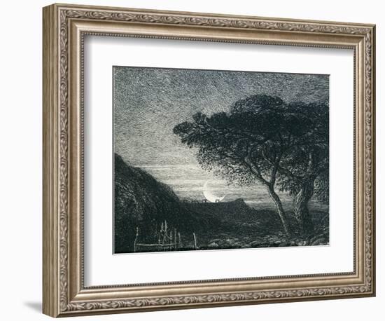 The Lonely Tower, from Il Penseroso, Night Sky with Moon Setting on the Horizon, 19th Century-Samuel Palmer-Framed Giclee Print