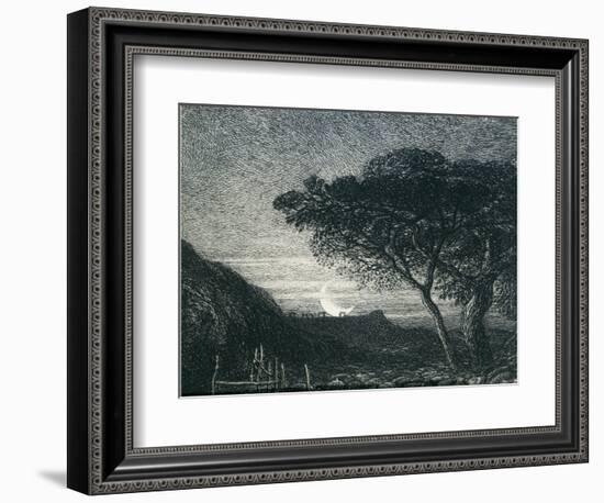 The Lonely Tower, from Il Penseroso, Night Sky with Moon Setting on the Horizon, 19th Century-Samuel Palmer-Framed Giclee Print