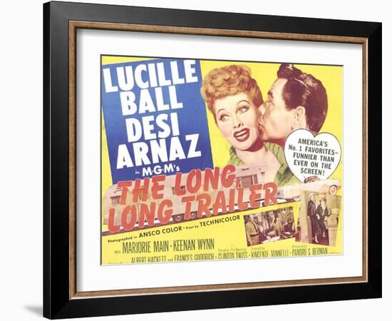 The Long, Long Trailer, Lucille Ball, Desi Arnaz on title lobbycard, 1954-null-Framed Art Print