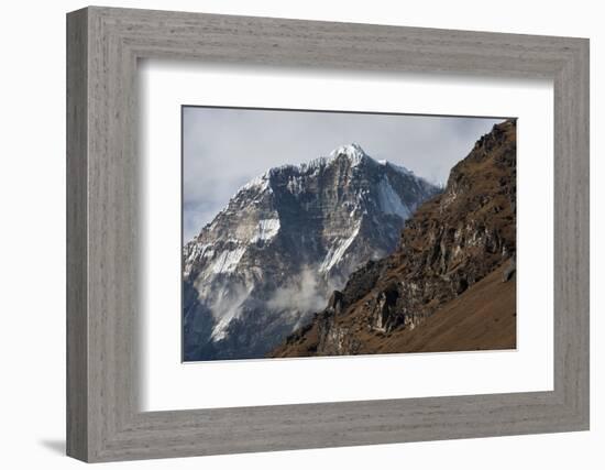 The looming face of Jomolhari, the third highest mountain in Bhutan at 7326m, seen from Jangothang,-Alex Treadway-Framed Photographic Print