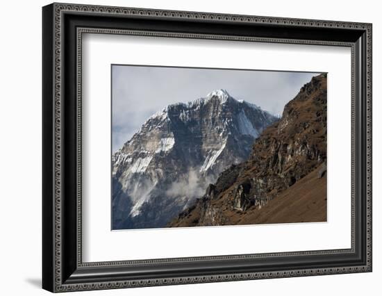 The looming face of Jomolhari, the third highest mountain in Bhutan at 7326m, seen from Jangothang,-Alex Treadway-Framed Photographic Print