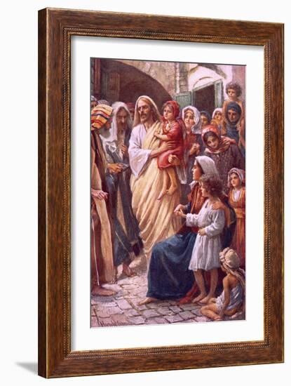 The Lord Blessing the Children-Harold Copping-Framed Giclee Print