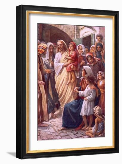 The Lord Blessing the Children-Harold Copping-Framed Giclee Print